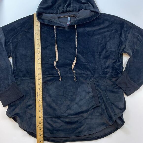 Vince Camuto Black Velour Hoodie Pullover Sweatshirt Women’s Sz M/XL - Picture 2 of 6